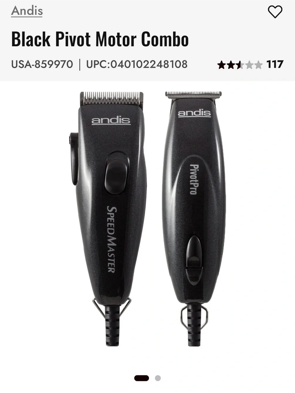 Andis Black Pivot Motor Combo Clippers and Trimmer